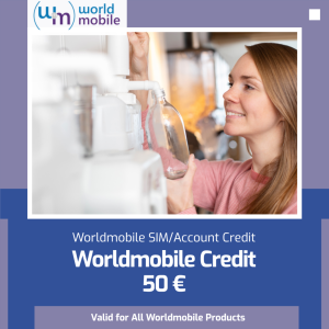 Worldmobile Prepaid Credit – Prepaid Balance – 50 EURO