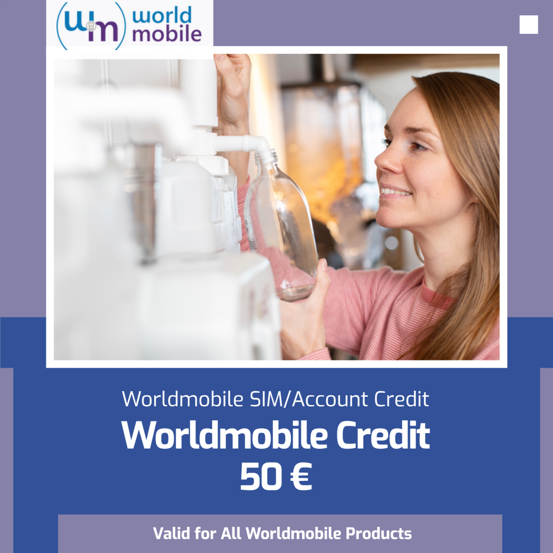 Worldmobile Prepaid Credit – Prepaid Balance – 50 EURO