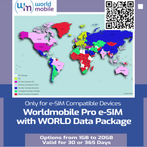 Worldmobile PRO eSIM with WORLD Data Package (191 Countries)